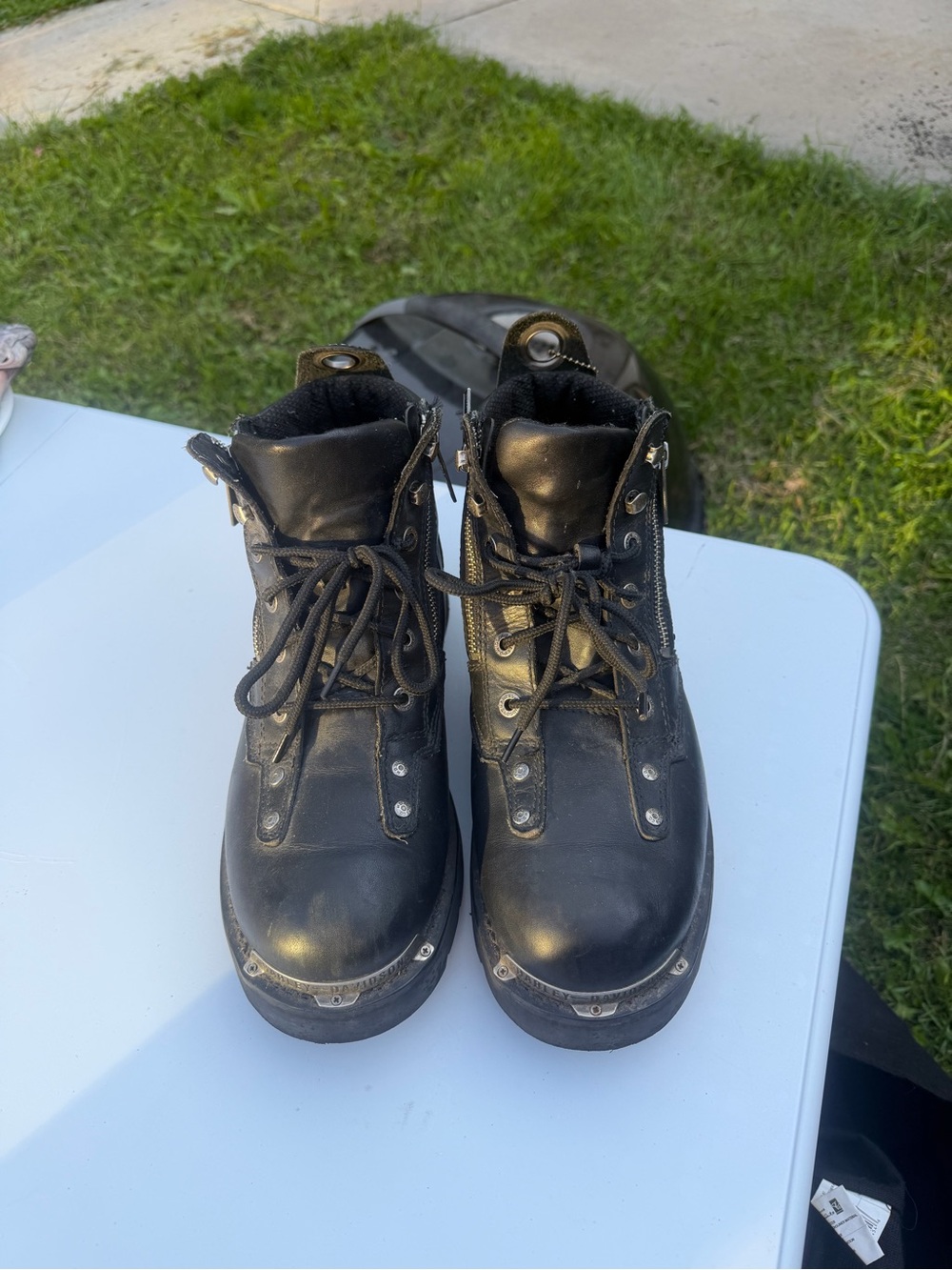 Harley-Davidson Black Leather Lace-Up Motorcycle Boots